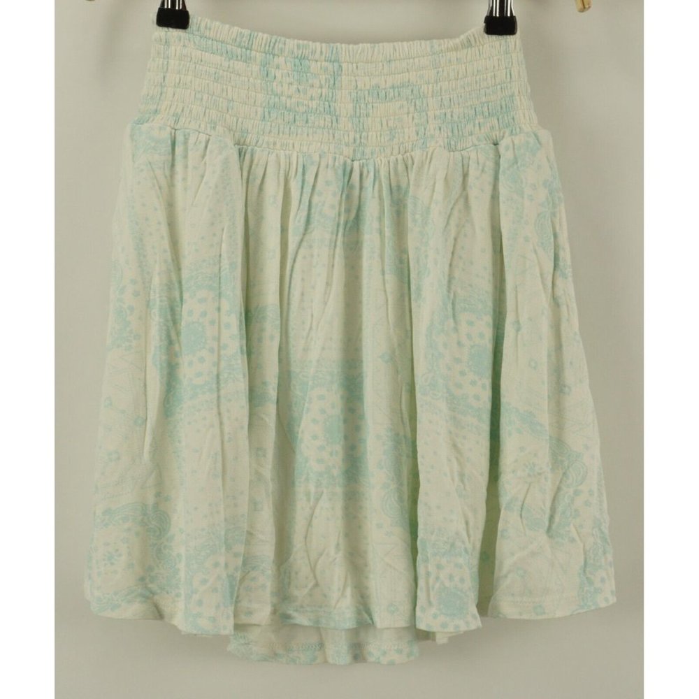 New BP. Paisley Print Knit High Waist Mini Skirt Women's XS Ivory & Blue Pleated
